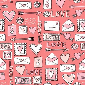 love letters // valentines love notes fabric hearts stamps valentine's day med red
