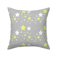 Celestial Yellow White Stars on Grey Gray 