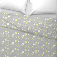 Celestial Yellow White Stars on Grey Gray 