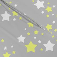 Celestial Yellow White Stars on Grey Gray 