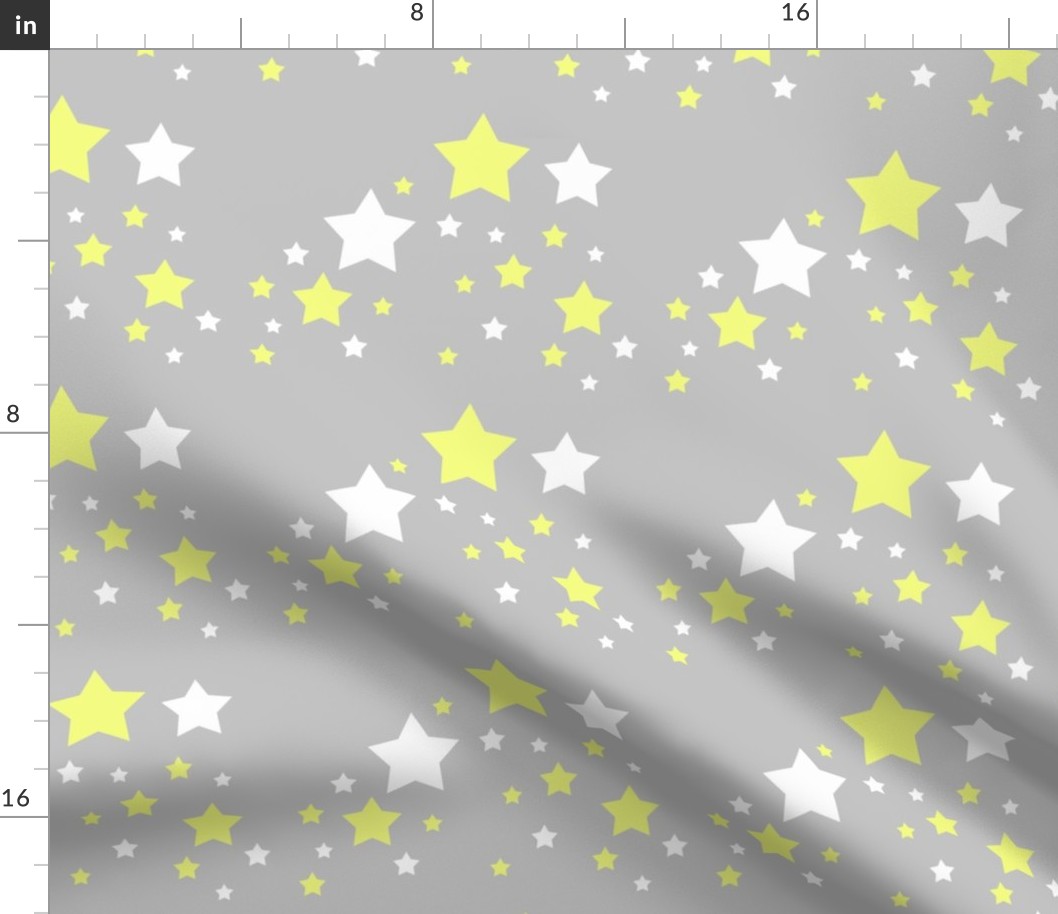 Celestial Yellow White Stars on Grey Gray 