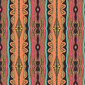 Dancing Waves -Ethnic Inspired Stripes-Brights on Black