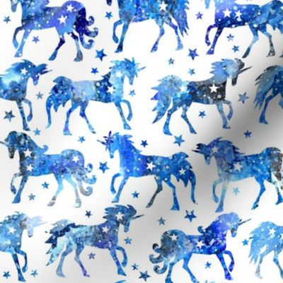 Blue galaxy unicorns - white background - rotated