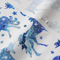 Blue galaxy unicorns - white background - rotated