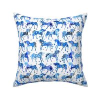 Blue galaxy unicorns - white background - rotated