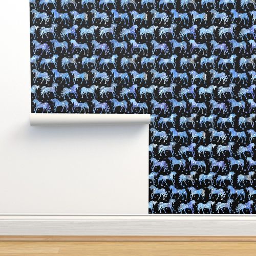 Blue Galaxy Unicorns Black Background Spoonflower