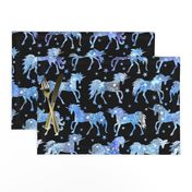 Blue galaxy unicorns - black background - rotated - larger scale