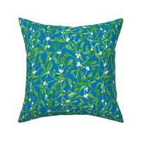 Green Mistletoe Berries Pattern Bright Blue 