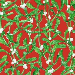 Traditional Mistletoe Berries Christmas Decor Gift Wrap Botanical Design