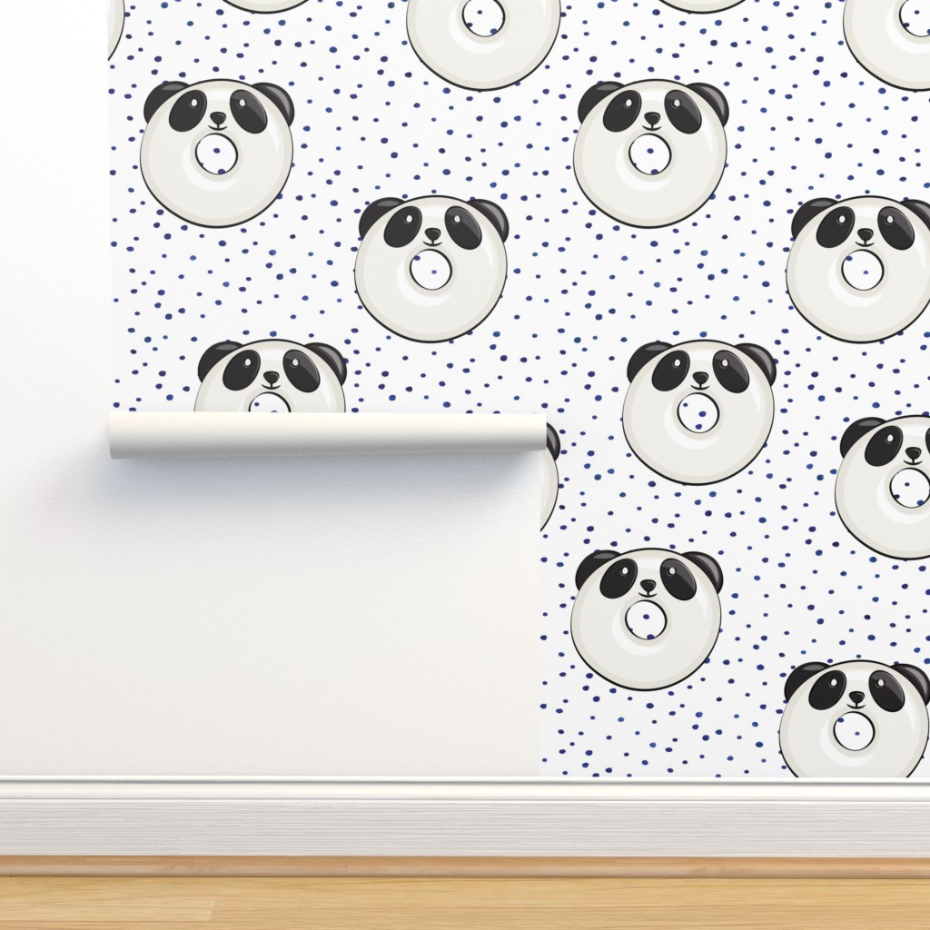 panda donuts - cute panda (blue spots) Wallpaper | Spoonflower