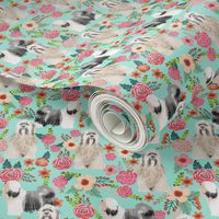 tibetan terrier florals dog breed fabric mint