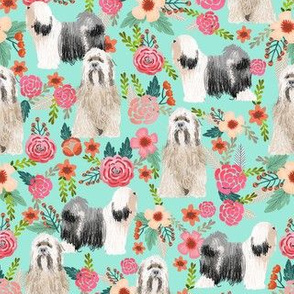 tibetan terrier florals dog breed fabric mint