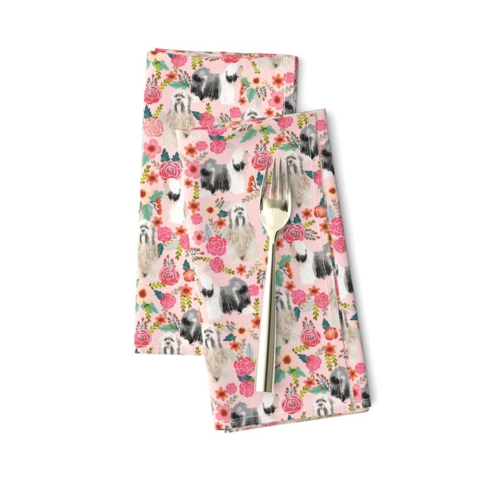 tibetan terrier florals dog breed fabric pink