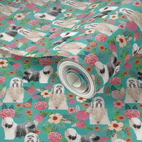 tibetan terrier florals  dog breed fabrics turquoise