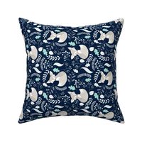 Fox - Sleepy Gray Foxes (navy, mint leaves) Baby Nursery Woodland Animals Kids Childrens Bedding N4 rotated