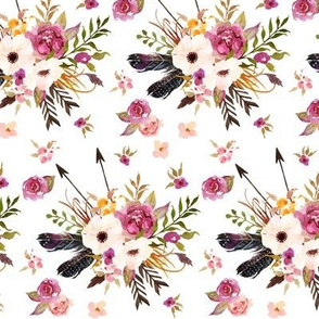 Boho Floral w/ Feathers + Arrows - Pink Flowers Baby Girl Nursery Crib Bedding Fabric B