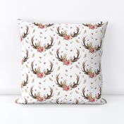 Antlers & Flowers - Pink Floral Feathers Deer Antler Baby Girl Nursery Crib Sheets Bedding A