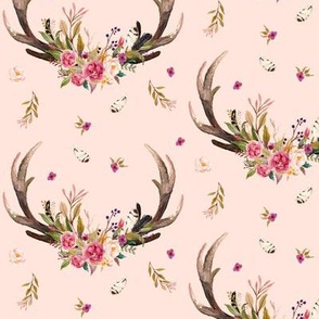 Antlers & Flowers (baby pink) - Pink Floral Feathers Deer Antler Baby Girl Nursery Bedding A
