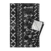 Large scale painted mud cloth black white