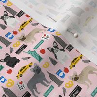 Frenchie dog breed (smaller scale) fabric new york city tourist french bulldog light pink