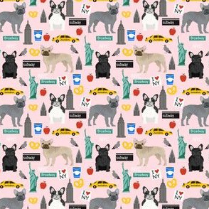 Frenchie dog breed (smaller scale) fabric new york city tourist french bulldog light pink
