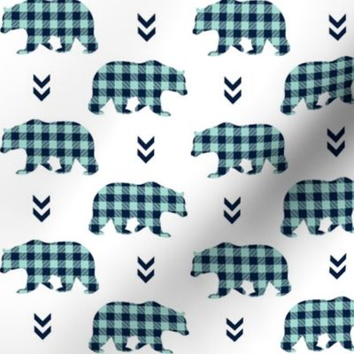 Bears – Navy + Mint Plaid Bear Buffalo Plaid Check Baby Nursery Bedding A