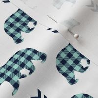Bears – Navy + Mint Plaid Bear Buffalo Plaid Check Baby Nursery Bedding A