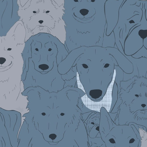 Menagerie of Marvelous Mutts - dogs in slate blue tones XL