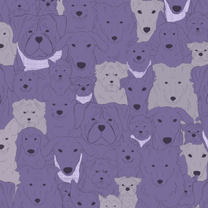Menagerie of Marvelous Mutts - dogs in lavender bloom tones medium