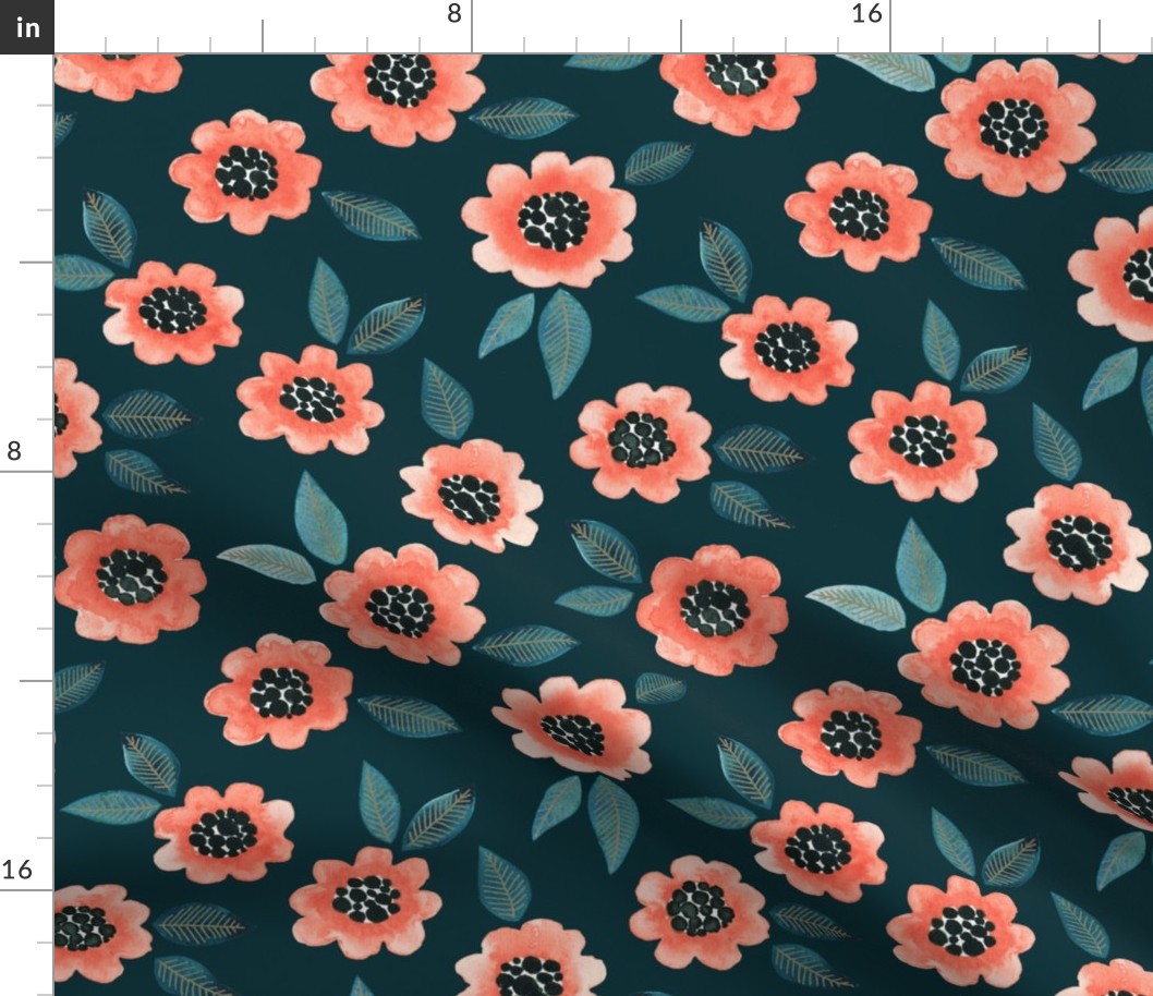 Simple Floral - coral/teal