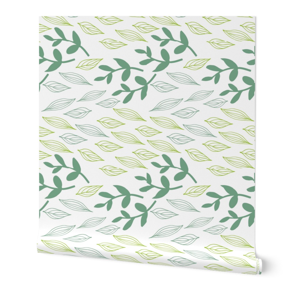 Botanical Block Printing Green Leaves