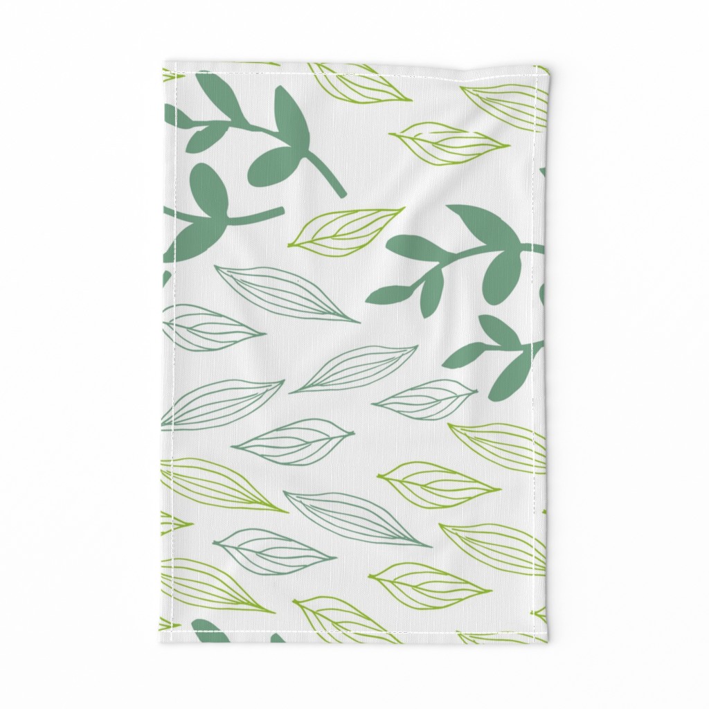 Botanical Block Printing Green Leaves