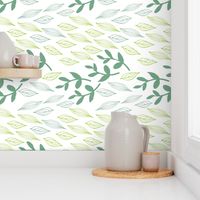 Botanical Block Printing Green Leaves