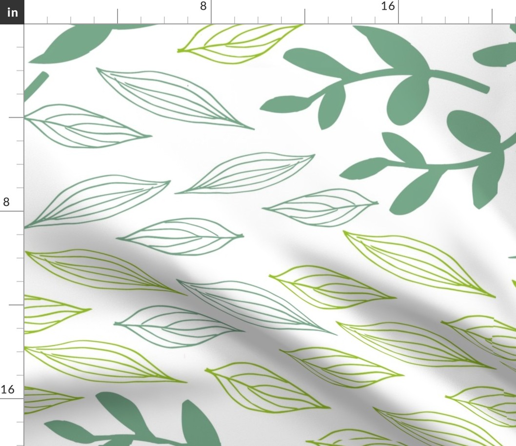 Botanical Block Printing Green Leaves