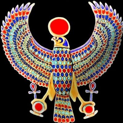 ancient egypt egyptian falcons birds gods myths mythology legends deity deities  horus gold ankh sun solar disk royalty colorful wings king tut royal imperial Tutankhamun 