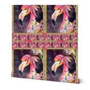 GYPSY FLAMINGO 2 PER YARD PANEL 3 BURGUNDY BROWN STARRY SKY BACKGROUND FEATHERS BOHO BOHEMIAN BIRD FLOWERS