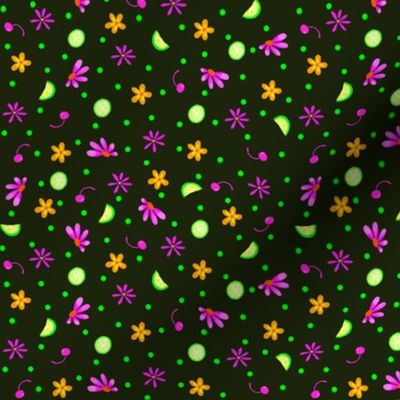 Limes Cherries and Flowers Black Tiny