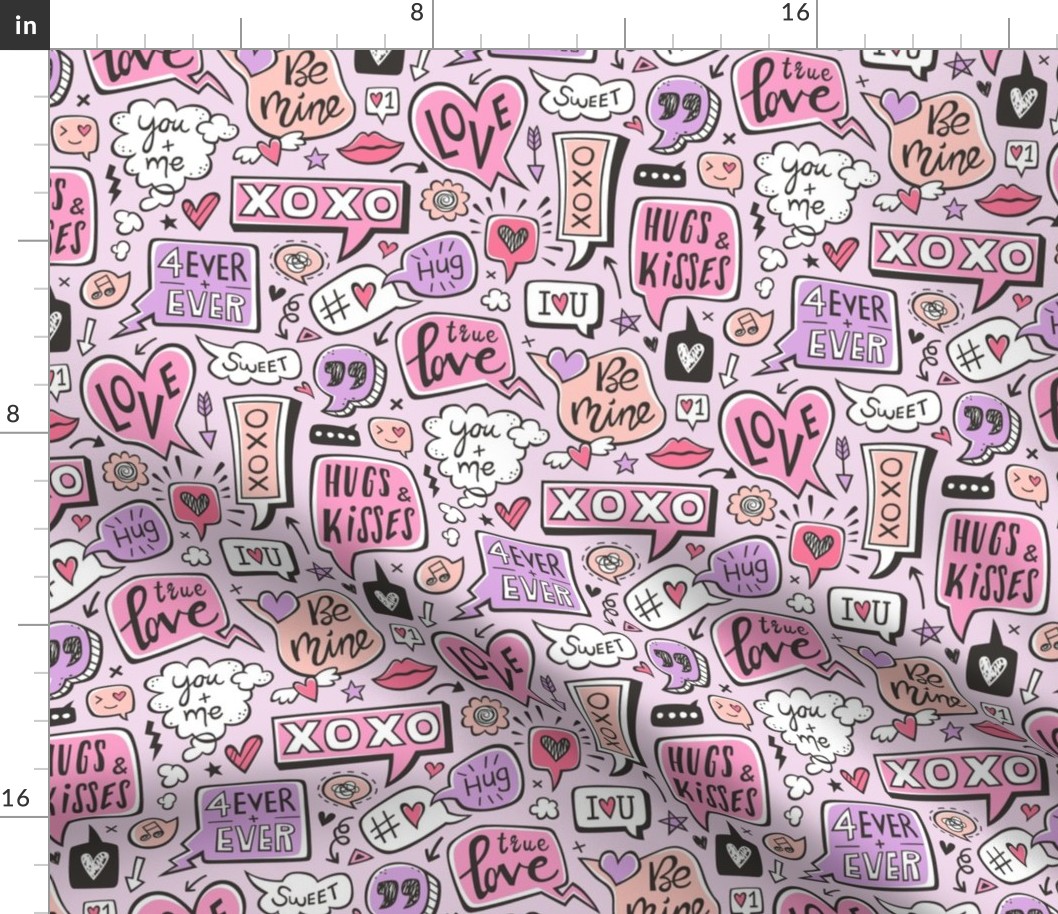 lSweet Love Words Speech Clouds & Hearts Typography Doodle Valentines Day Pink Lilac Purple