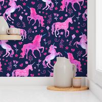 Pink Unicorns on Navy