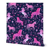 Pink Unicorns on Navy