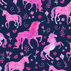 Pink Unicorns on Navy