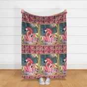 GYPSY FLAMINGOS LOVE 2 PER YARD PANEL 3 teal WATERCOLOR