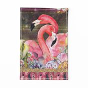 GYPSY FLAMINGO COUPLE 2 PER YARD PANEL 2 BURGUNDY BROWN STARRY SKY BACKGROUND FEATHERS BOHO BOHEMIAN BIRD FLOWERS