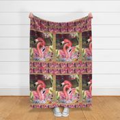 GYPSY FLAMINGO COUPLE 2 PER YARD PANEL 2 BURGUNDY BROWN STARRY SKY BACKGROUND FEATHERS BOHO BOHEMIAN BIRD FLOWERS