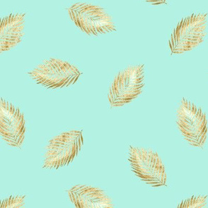 Tropical leaves. Mint and gold pattern