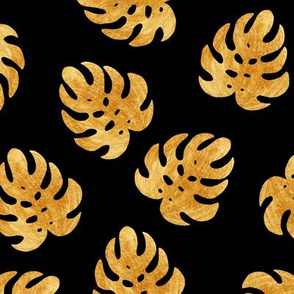 Gold monstera. Black pattern