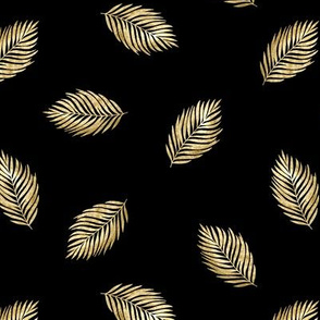 Tropical leaves. Black and gold pattern