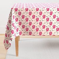 Cute little baby hippo kids fabric design in pink