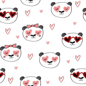 da valentines // love panda head hearts animal valentine's day fabric white pink