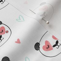 da valentines // love panda head hearts animal valentine's day fabric white mint